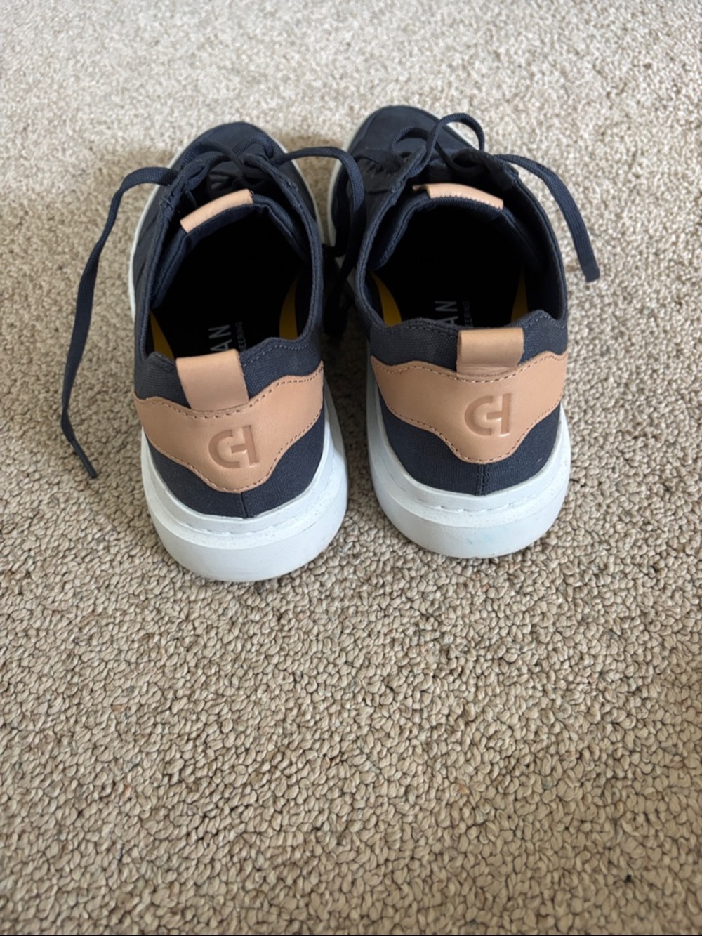 Cole Haan Navy Canvas Low-Top Sneakers with Tan Leather Accents - Picture 4 of 6